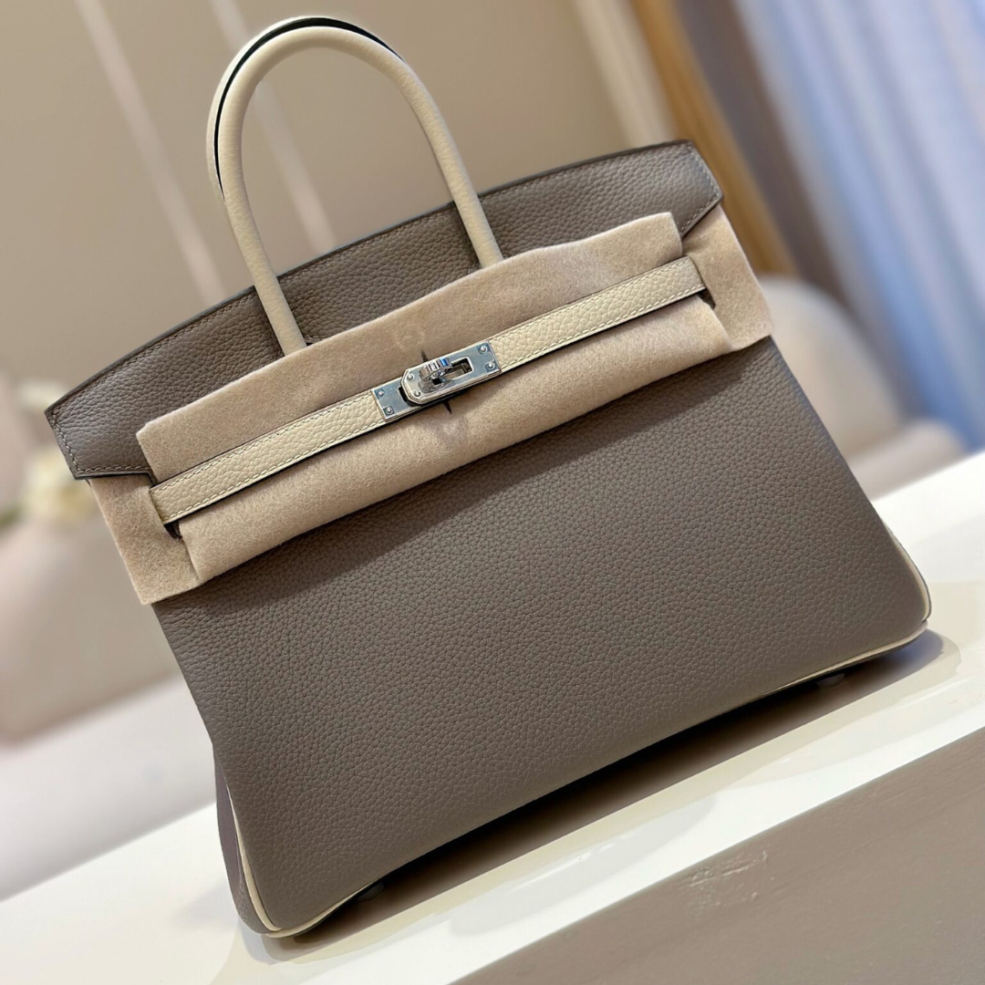 Hermes Birkin Mix Phw Togo Like Auth Woman’s Grey Handbags 25cm