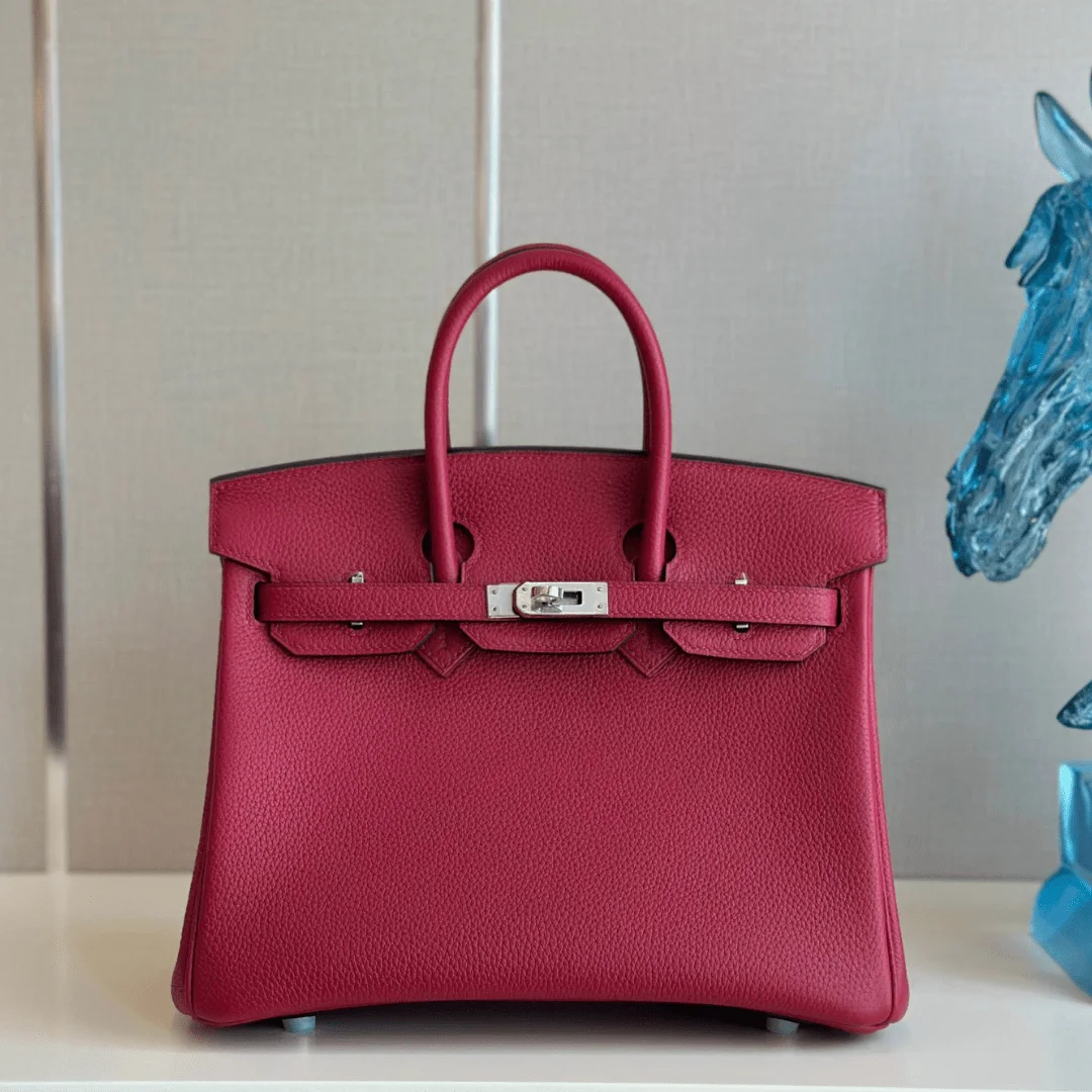 Hermes Birkin PHW Da Togo Super Fake Handbags Dark Red 25cm