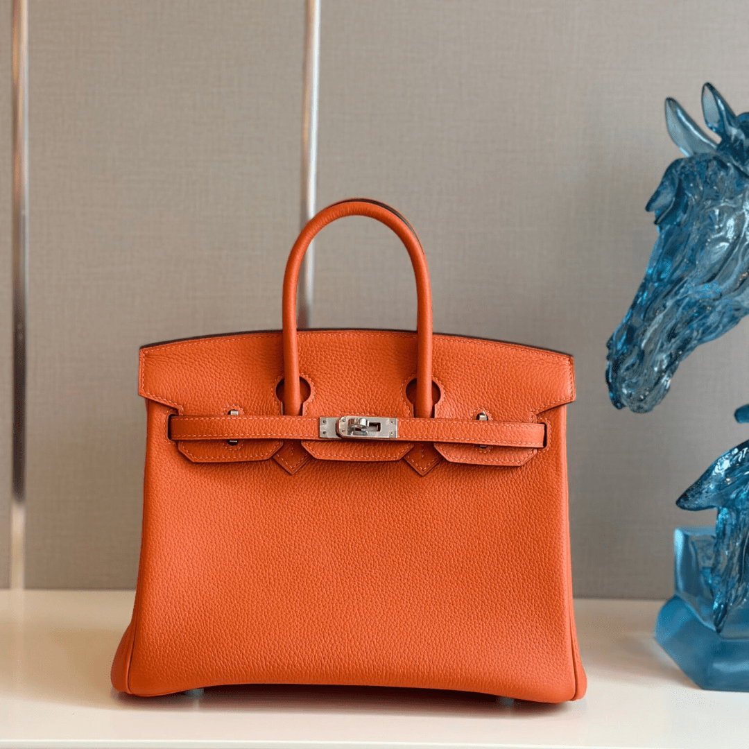 Hermes Birkin PHW Da Togo With Lock Silver Fake Handbags Orange 25cm