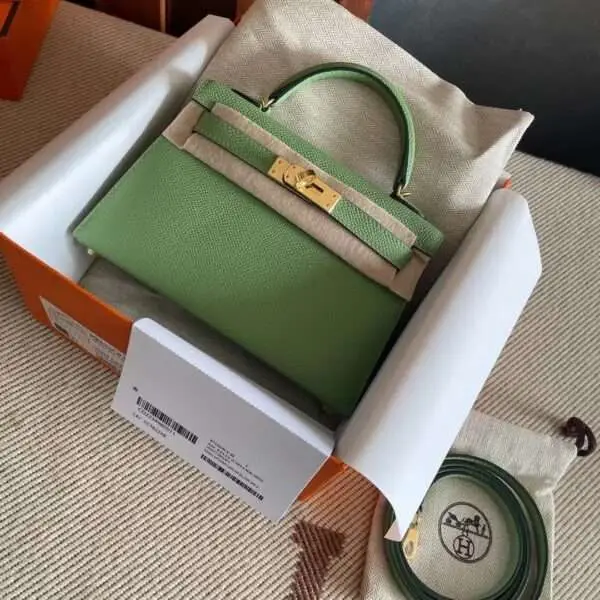 Hermes Kelly Mini Like Auth Woman’s Green Hand Sewing Handbags 20cm