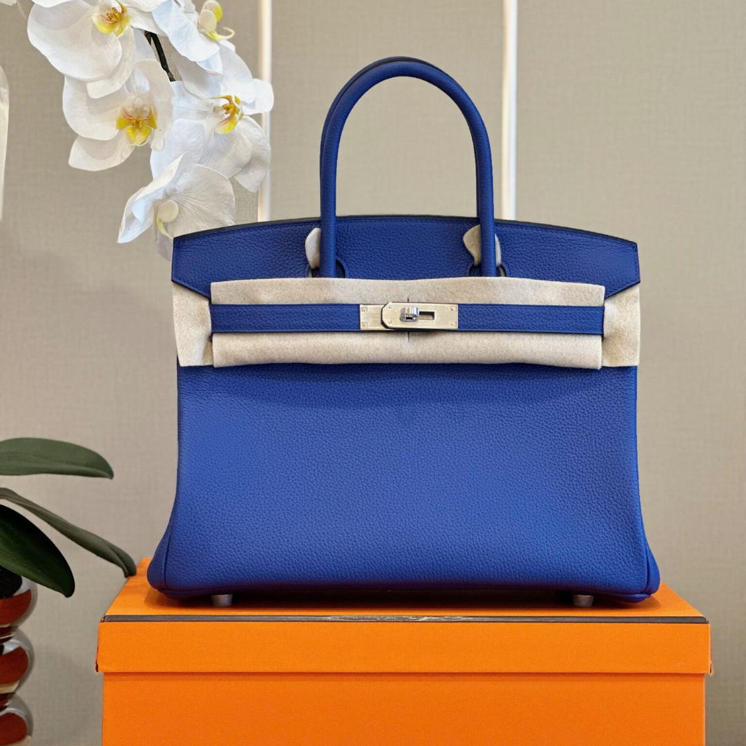 Hermes Woman’s Birkin Phw Togo Blue Fake Handbags Lock Silver 30cm