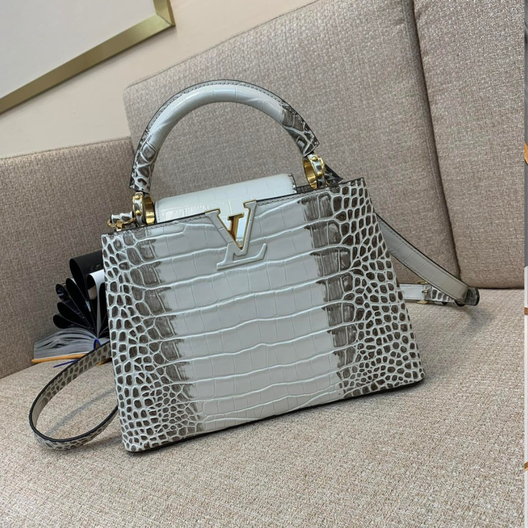 Louis Vuitton LV Capucines BB Grey Crocodile Leather Like Auth Handbags 27cm