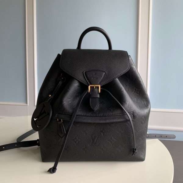Louis Vuitton LV Montsouris PM Fake Backpack Black With Lock Gold 27x33cm