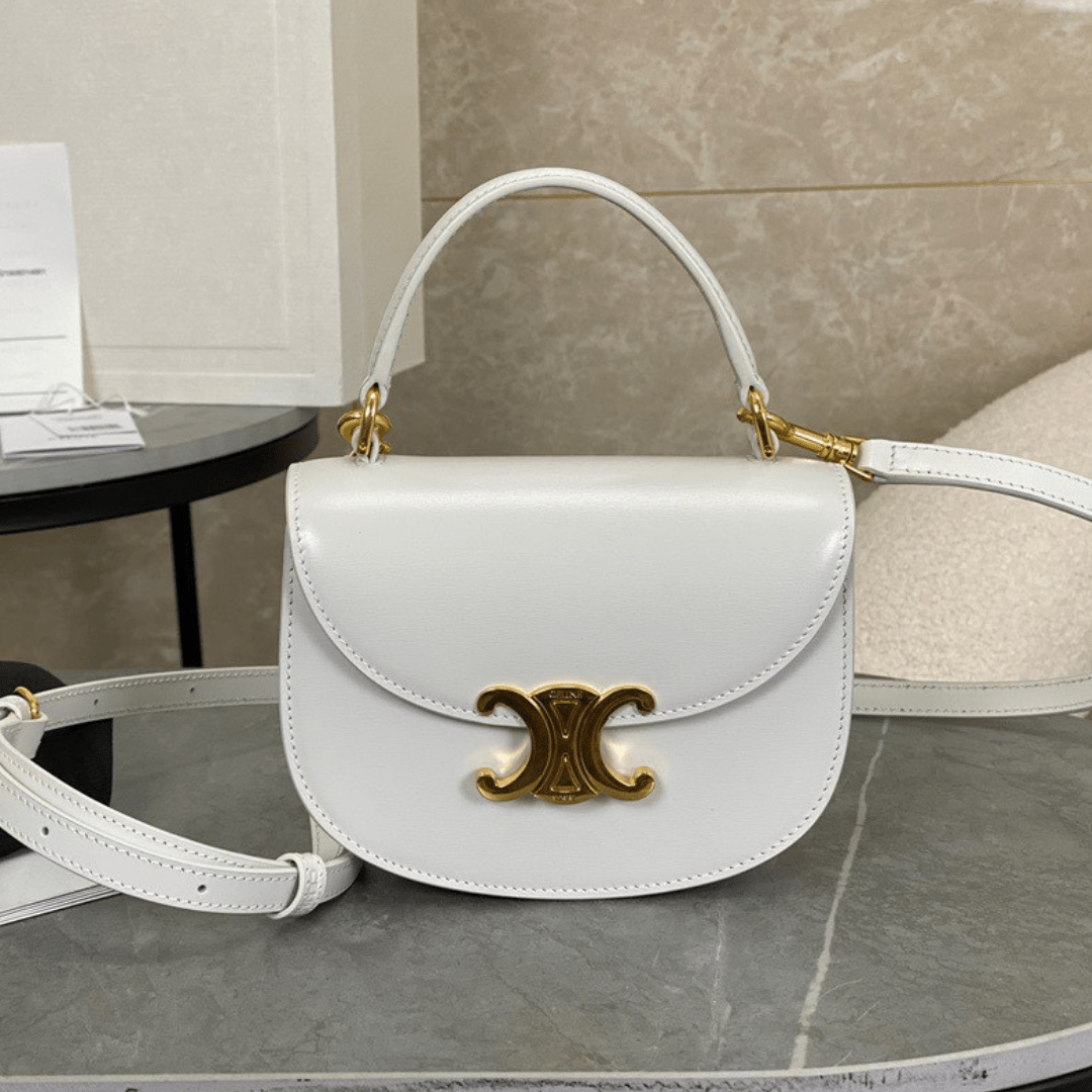 Celine Handle Fake Handbag White Smooth Leather 15.5×11.5x5cm