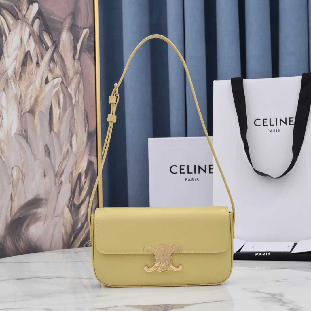 Celine Triomphe Handbag Bright Yellow Super Smooth Leather 20x12cm