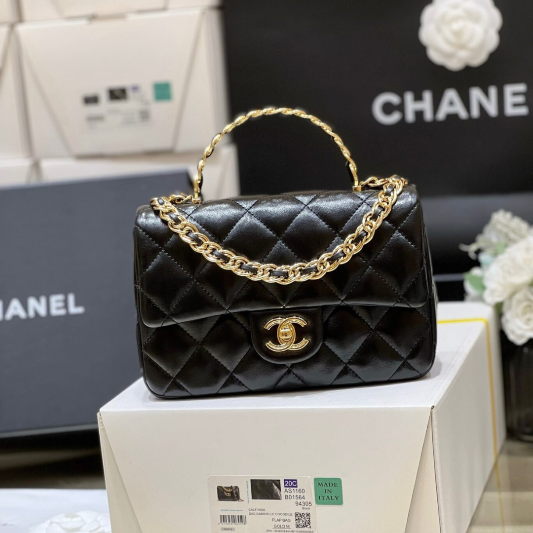 Chanel Mini Rectangular Flap With Top Handle Super Fake Black 20cm