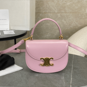 Celine Handle Fake Handbag Shiny Wrinkled Leather Pink 15.5×11.5x5cm