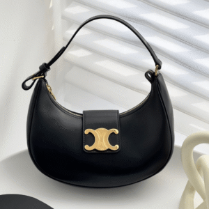 Celine Triomphe Curved Fake Handbag Black Matte Leather 23x14x7cm
